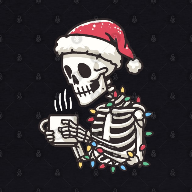 Christmas Skeleton Drinking Coffee by Etopix